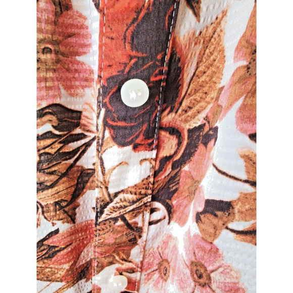 H&M Short Floral Fall Colors Red and Brown Shift Dress Long Sleeve Button Down - Picture 8 of 14